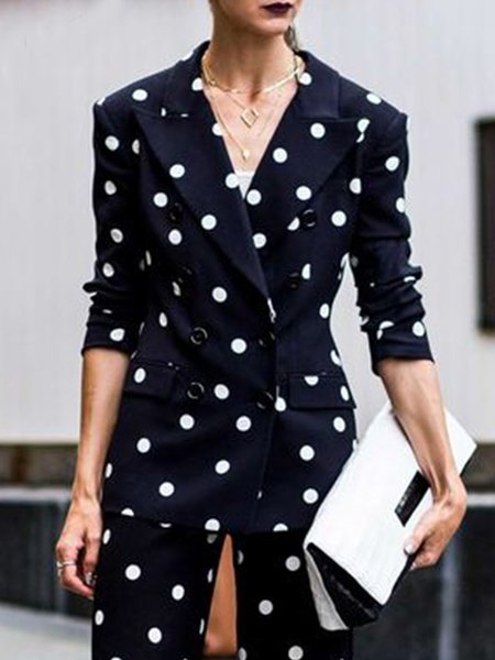 

Elegant Polka Dots Flat Collar Work Outerwear Blazer, Black, Blazers