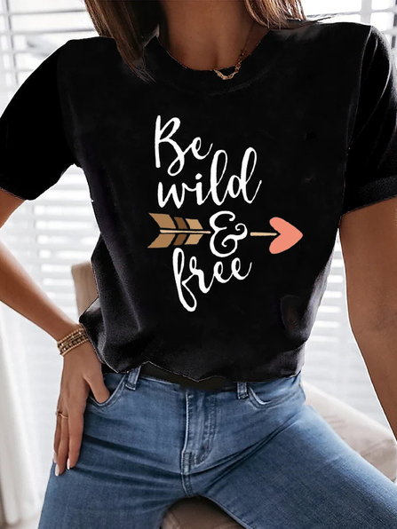 

Regular Fit Letter Casual Shirts & Tops, Black, T-Shirts