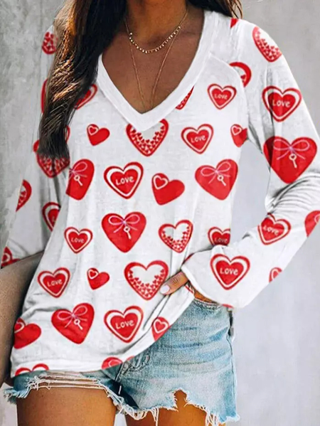 

Valentine Love Heart T-Shirt Tee - White, Long sleeve tops