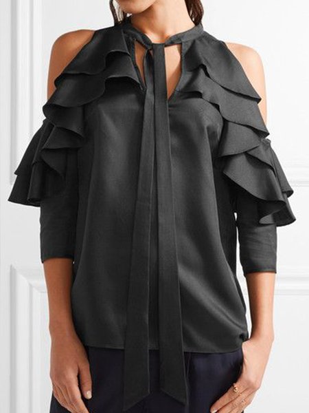 

Elegant Satin Regular Fit Plain Daily Top, Black, Tops