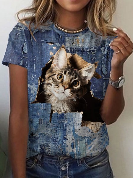 

Casual Animal Shirts & Tops, Blue, T-Shirts