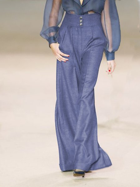 

Elegant Button fly Solid Long Pants, As picture, Wide Leg Pants