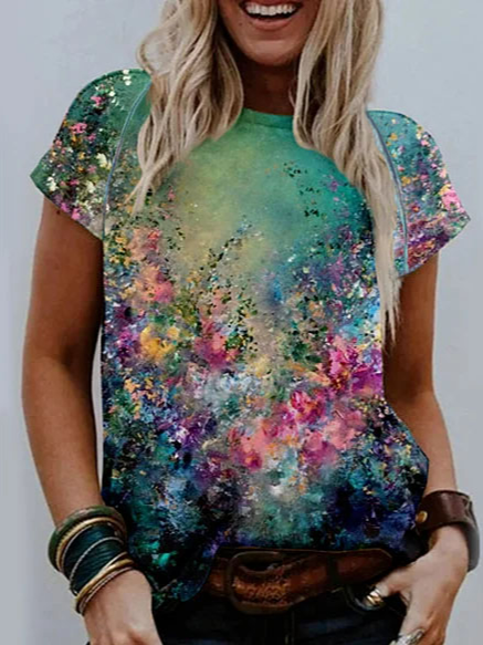 

Women Floral Casual Cotton Blends Shirts & Tops, Green, Tops