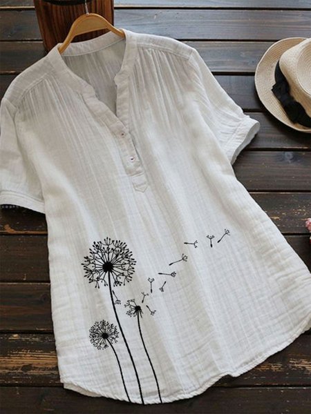 Casual Dandelion Buttoned Shirts & Tops, White, T-Shirts