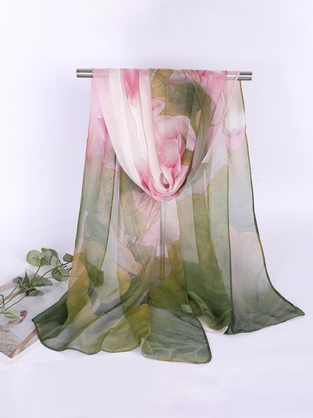 

JFN Balinese Plant Flower Silk Scarf, Green, Women Scarves & Shawls