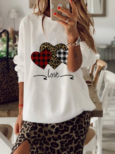 

Round Neck Heart Casual Sweatshirt, White, Hoodies & Sweatshirts