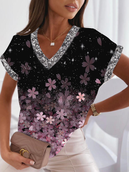 

Loosen V Neck Party Shirts & Tops, Black, Tops