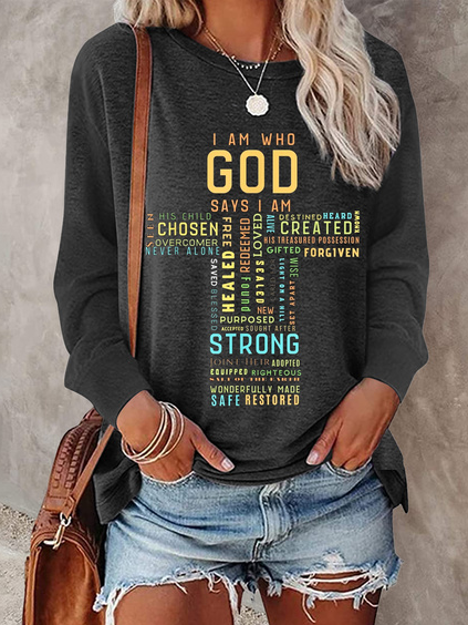 

Round neck Loosen Casual Letter Shirts & Tops, Black, Tops