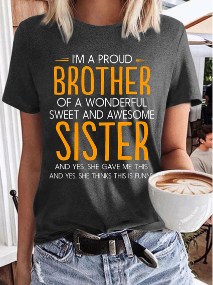 

Casual Round Neck Letter Shirts & Tops, Deep gray, T-Shirts