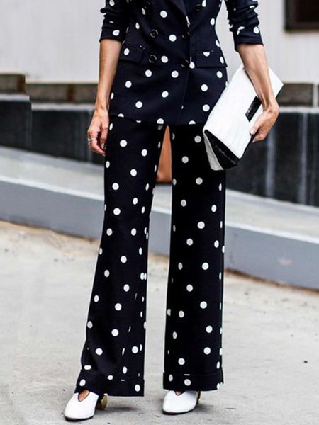 

Daily Work Polka Dots Straight Leg Pants, Black, Straight Leg Pants