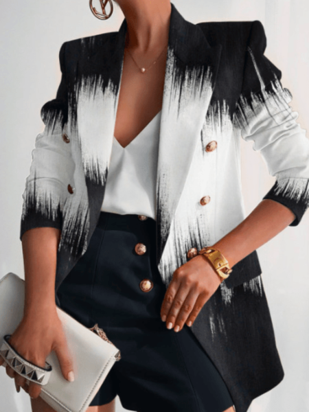 

Spring Ombre Casual Mid-weight Long sleeve Work Outerwear, Black-white, Blazers