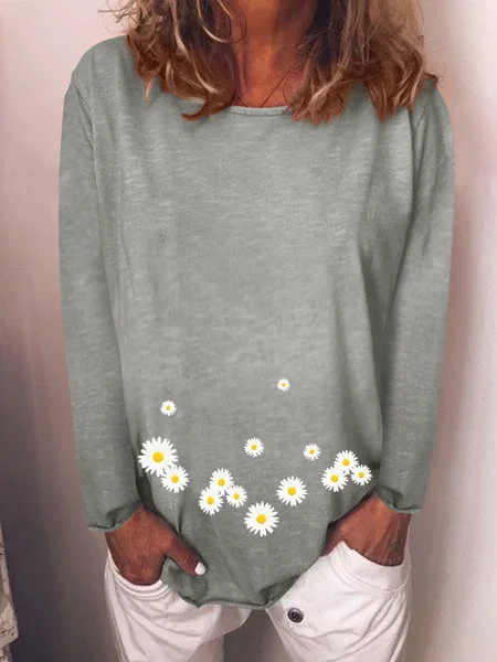 Sunflower Casual Letter Long Sleeve T-shirt, Gray, Long sleeves