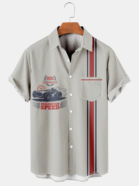 

Mens Racing Print Casual Breathable Hawaiian Short Sleeved Shirt, As picture, Men's Floral shirt