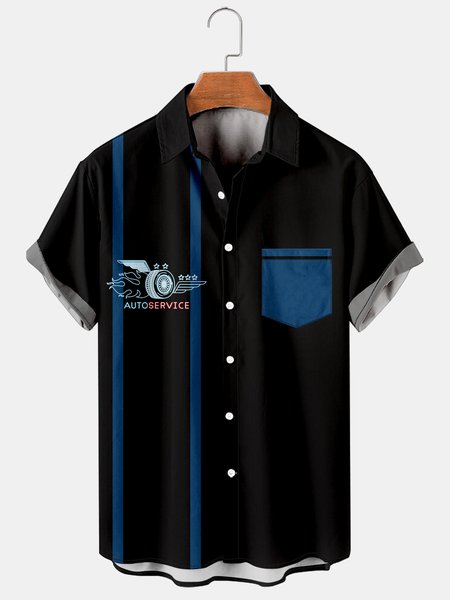 

Mens Racing Print Casual Breathable Hawaiian Short Sleeved Shirt, Black, Men's Floral shirt