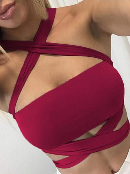 

Strappy Sexy Bellyband Camisole Plus Size, Wine red, Bra&Bra Sets