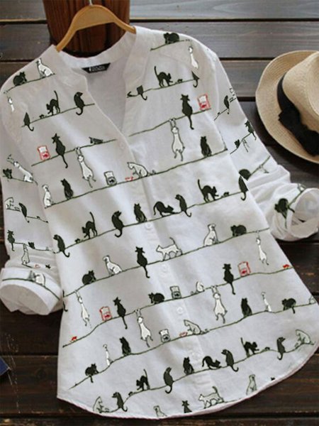 

Buttoned V Neck Casual Shirts & Tops, White, Blouses & Shirts