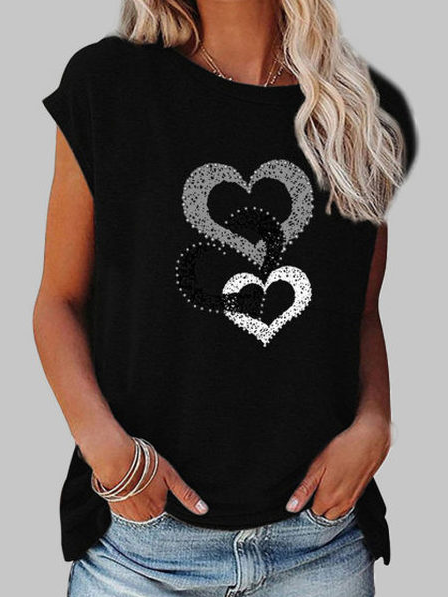 

Crew Neck Geometric Cotton Blends Shirts & Tops, Black, T-Shirts