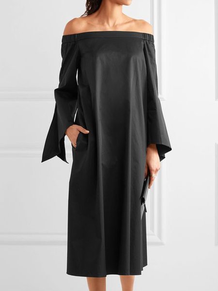 

Off the shoulder Simple Plain Daily Dress, Black, Maxi Dresses