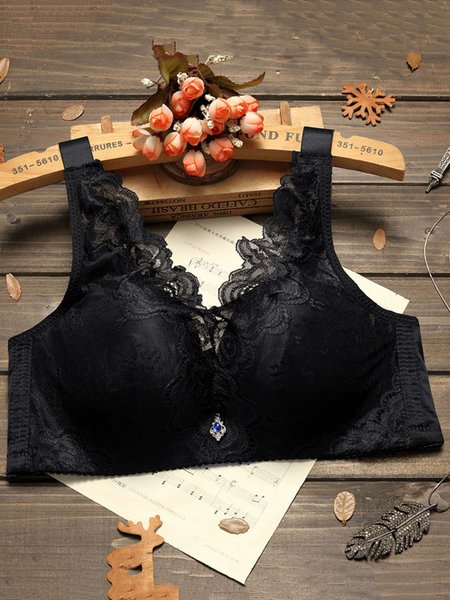 

Lace Sexy Gathered Bra Plus Size, Black, Bra&Bra Sets