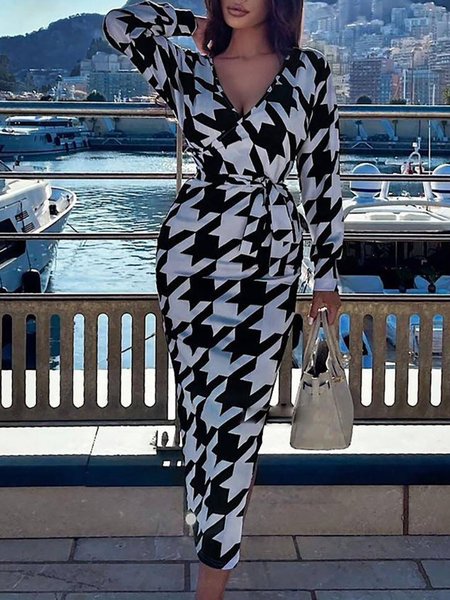 

Houndstooth Regular Fit Daily Midi Dress, Black-white, Maxi Dresses