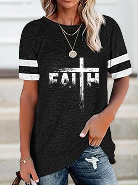 

Loosen Letter Vintage Crew Neck Shirts & Tops, Black, T-Shirts