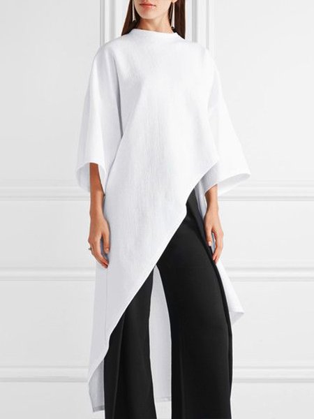 

Daily Stand Collar Simple Regular Fit Top, White, Tops