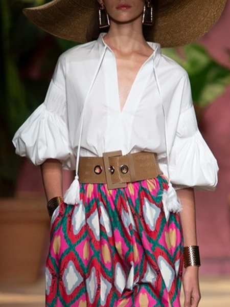 

Vacation Solid Loosen Three Quarter Top, White, Blouses and Shirts