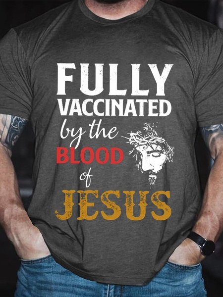 

Fully Vaccinated By The Blood Of Jesus Casual Short Sleeve Crew Neck Short sleeve T-shirt, Deep gray, T-shirts