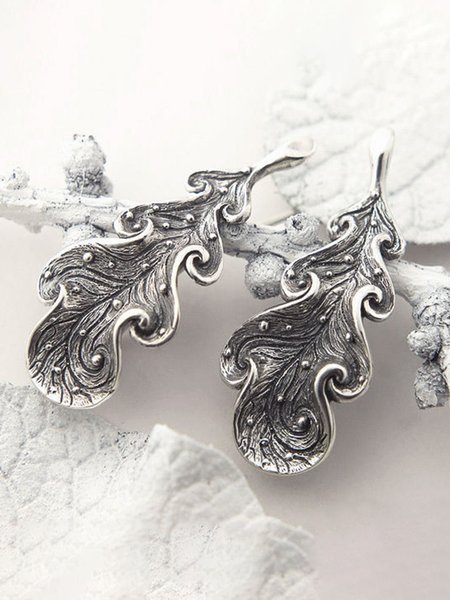 

Retro Pattern Leaf Alloy Earrings, As picture, Earrings