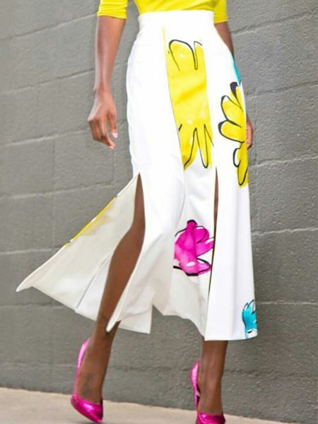 

Elegant Daily Abstract Regular Fit Skirts, White, Skirts
