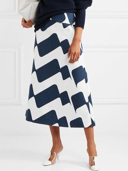 

Elegant Printed A LineA Skirt, White, Midi Skirts