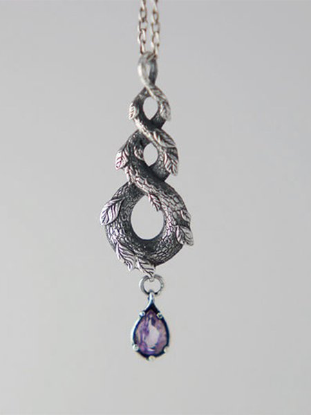 

Vintage Forest Snake Leaf Crystal Necklace, As picture, Necklaces