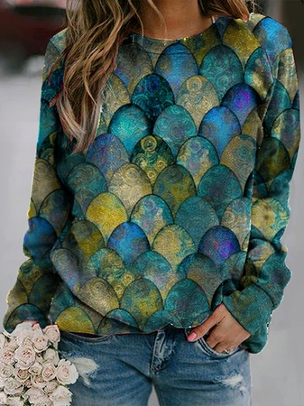 

Crew Neck Geometric Loosen Sweatshirt, Multicolor, Sweatshirts & Hoodies