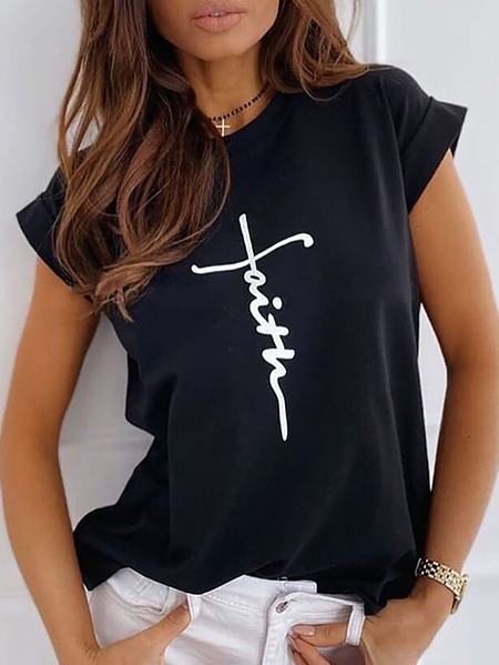 

Plus size Faith Printed Short Sleeve Short Sleeve T-shirt, As picture, T-Shirts