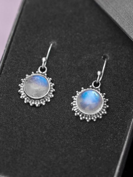 Retro Alloy Sun Flower Moonstone Earrings, As picture, Earrings