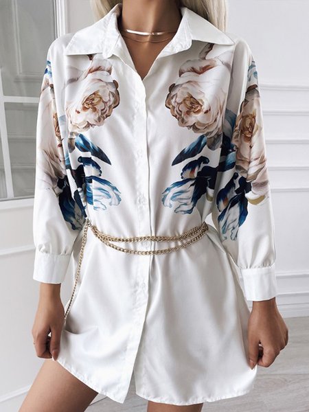 

Long sleeve Elegant Floral Daily Dress, White, Mini Dresses