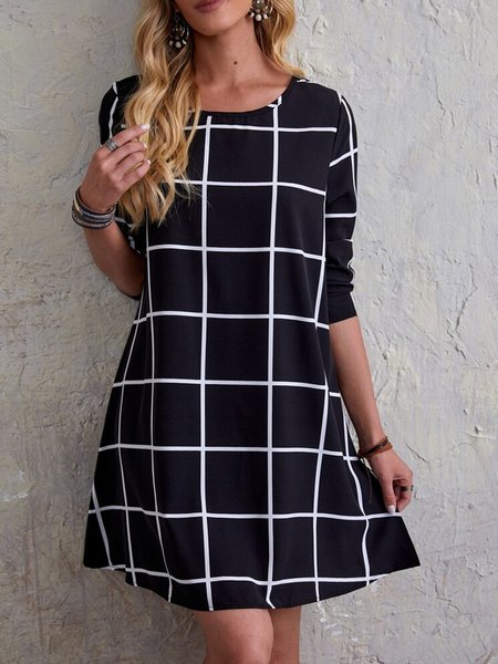 

Black and white plaid design spring casual and comfortable ladies short and medium dress, Black-white, Skirts