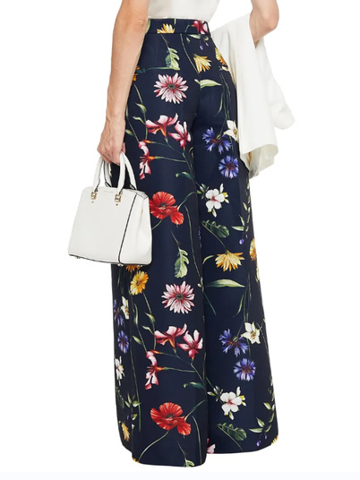 

Vacation Floral Regular Fit Wide Leg Pants, Black, Wide Leg Pants