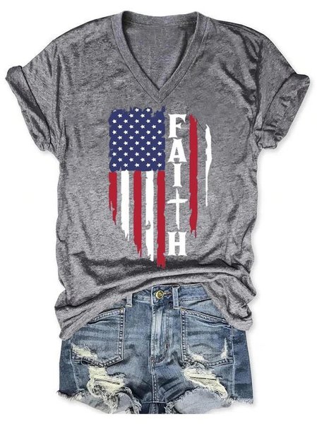 

American Flag Faith Women's Casual Shirts & Tops, Gray, T-shirts