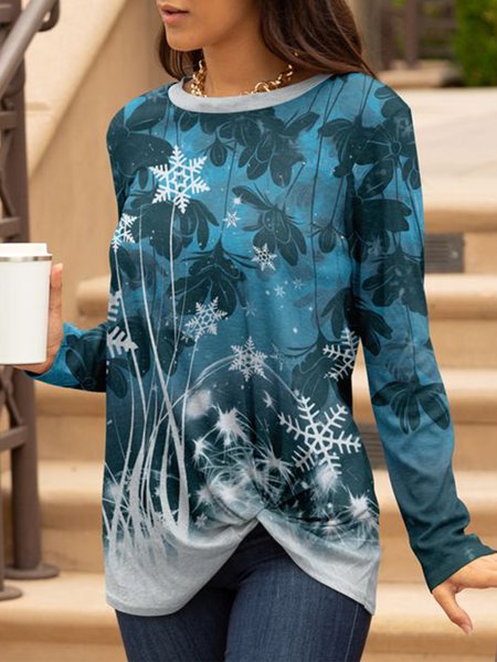 

Knot Front Floral Shirts & Tops, Blue, Long sleeve tops