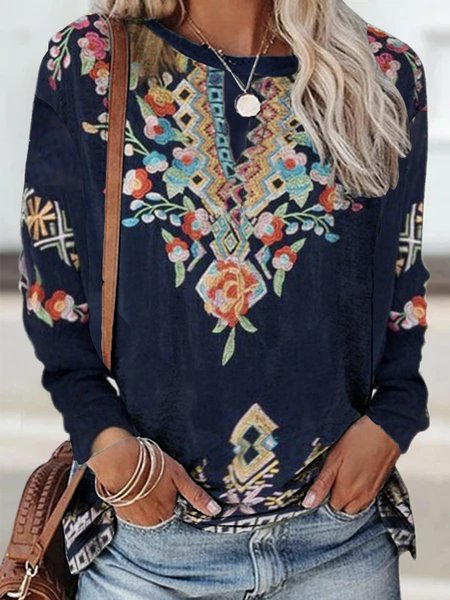 

Boho Tribal Cotton Blends Shirts & Tops, Deep blue, T-Shirts