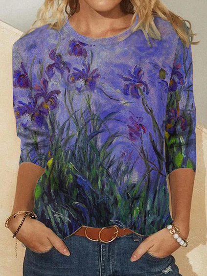 

Vacation Crew Neck Cotton Blends Shirts & Tops, Purple, Tops
