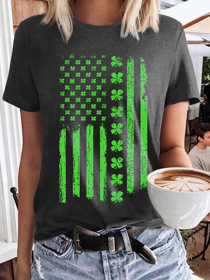 

Patrick's Day Round Neck Flag Shirts & Tops, Deep gray, T-Shirts