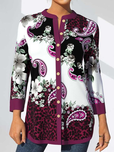 

Plus Size Casual Floral Loosen Long Sleeve Shirts & Tops, Purple, Tops