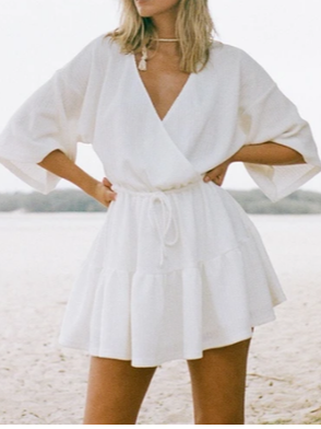 

Casual Solid Loosen Dresses, White, Boho dresses