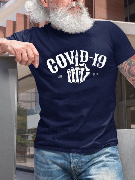 

COVID-19 round neck short-sleeved T-shirt, Purplish blue, T-shirts