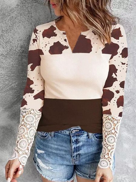 

Color Block Regular Fit V Neck Casual Shirts & Tops, Multicolor, T-Shirts