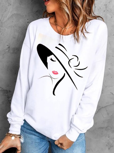 

Abstract Characters Cotton Blends Crew Neck Casual Sweatshirt, White, Sweatshirts & Hoodies