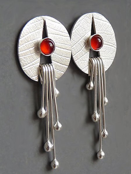 

Vintage Ruby Agate Lotus Leaf Earrings, As picture, Earrings