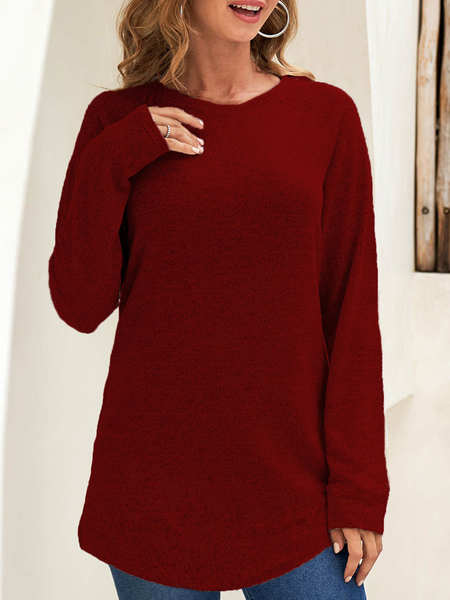 

Plain Crew Neck Shirts & Tops, Red, Long sleeve tops